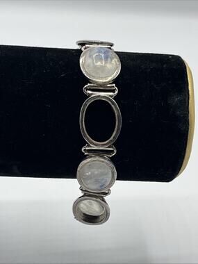 Vintage Sterling Silver Cabochon Moonstone Bracelet For Parts Craft Repair ASIS